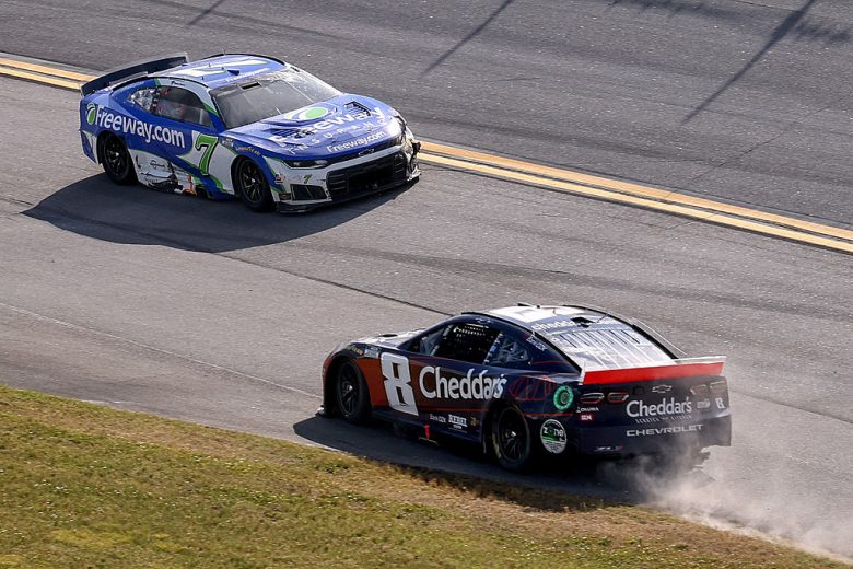 A view of the Nos. 7 and 8 Chevrolets following a NASCAR Cup Series wreck at Talladega Superspeedway.