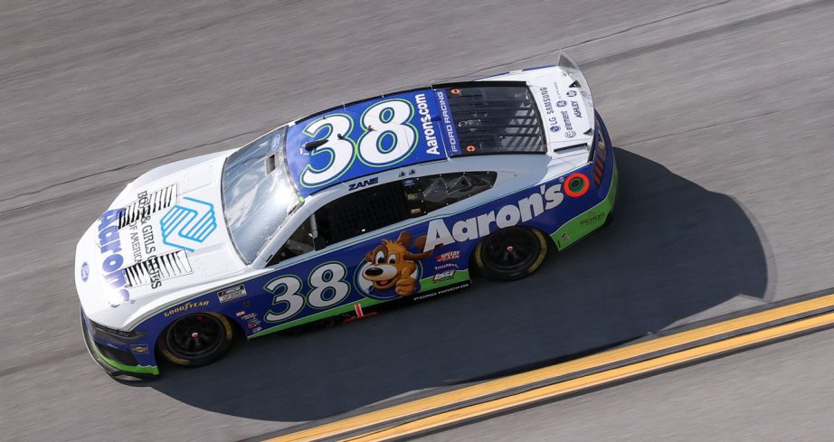 Zane Smith drives in the No. 38 Front Row Motorsports Ford at Talladega Superspeedway.