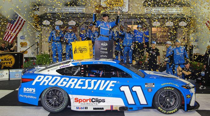 Featured Image for Hamlin prevails on late restart, wins Cup race at Nashville in JGR 1-2-3