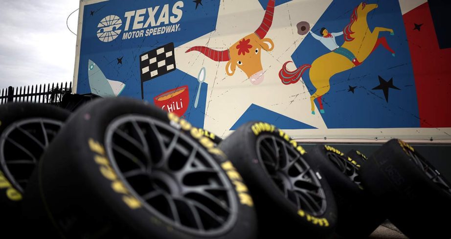 Goodyear tires sit ready for the NASCAR Cup Series' arrival for a tripleheader weekend of racing at Texas Motor Speedway.