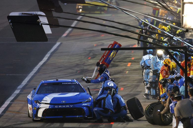 Denny Hamlin pits at Nashville.