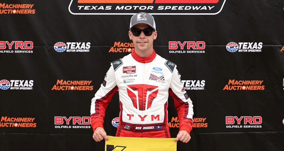 Ben Rhodes celebrates after winning the pole at Texas.