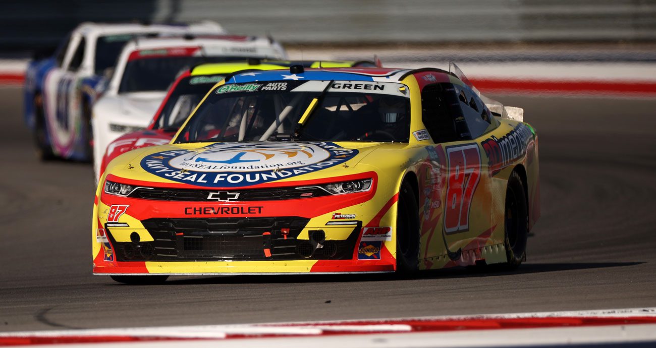 Austin Green drives the No. 87 Peterson Racing Chevrolet during a NASCAR O'Reilly Auto Parts Series race at Circuit of The Americas.