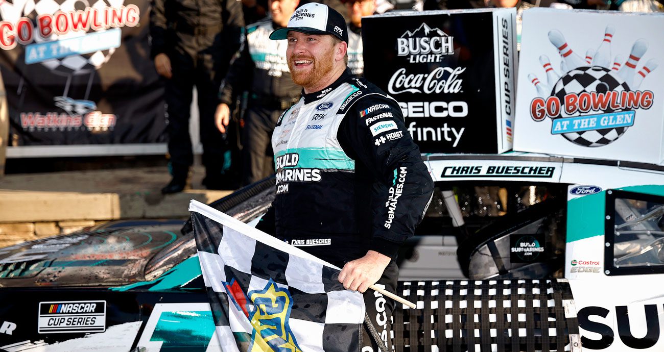 Chris Buescher celebrates at Watkins Glen International.