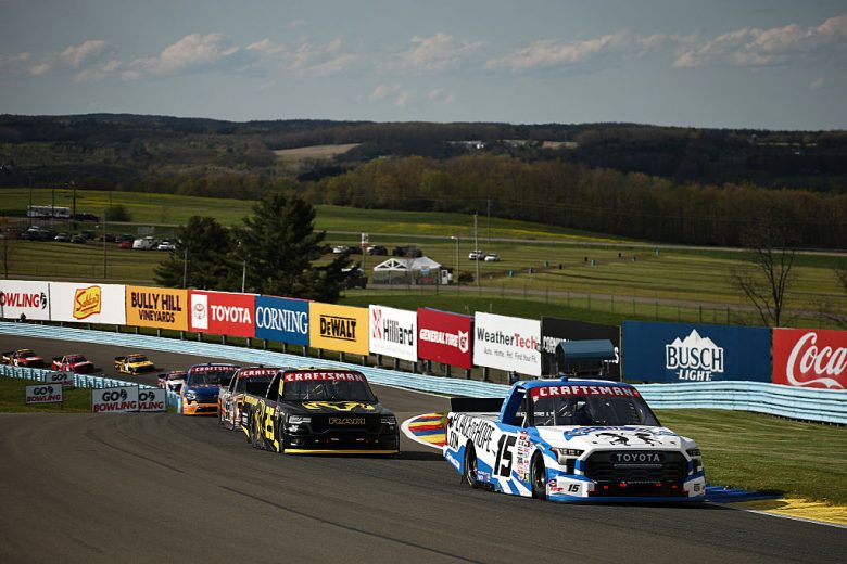 A general view of racing at Watkins Glen.