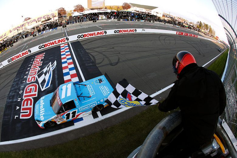 Kaden Honeycutt takes the checkered flag at Watkins Glen.