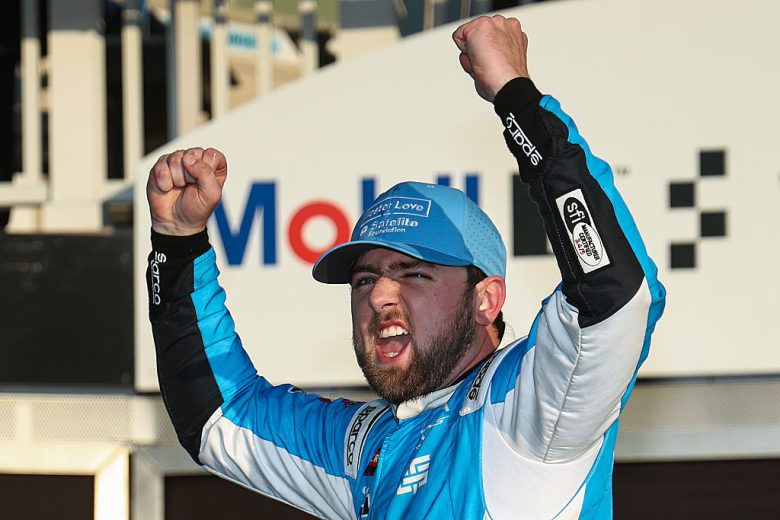 Kaden Honeycutt celebrates in Victory Lane at Watkins Glen.