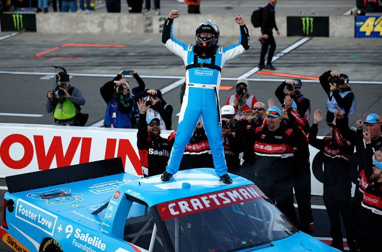 Kaden Honeycutt celebrates after winning at Watkins Glen.