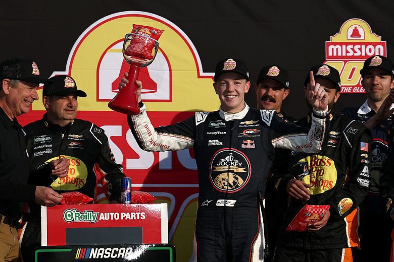 Connor Zilisch celebrates in Victory Lane at Watkins Glen.