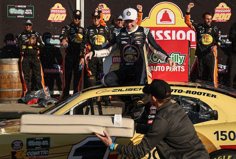 Connor Zilisch celebrates in Victory Lane at Watkins Glen.