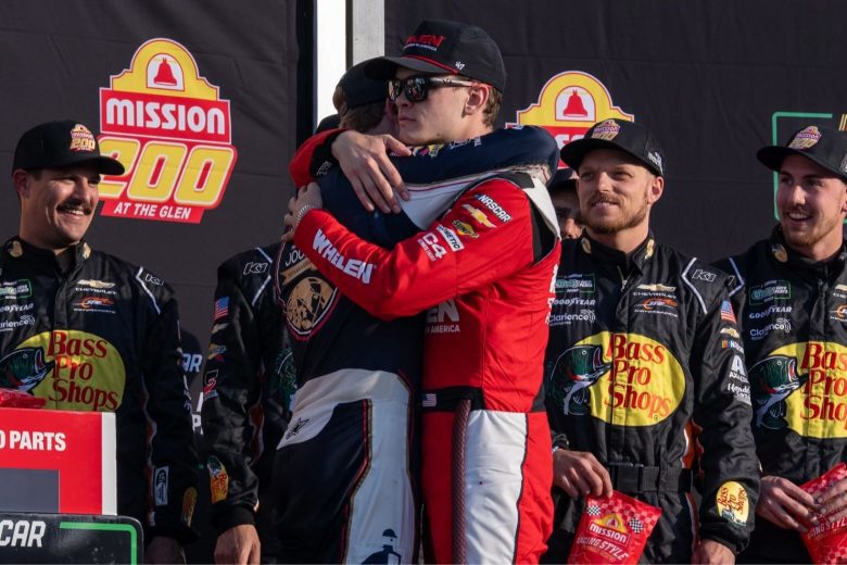 Connor Zilisch and Jesse Love hug.