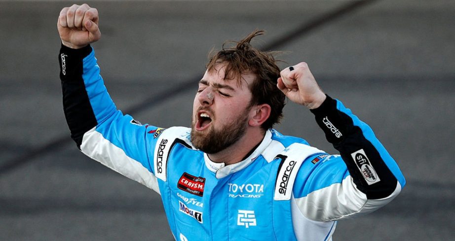 Kaden Honeycutt celebrates after winning at Watkins Glen.