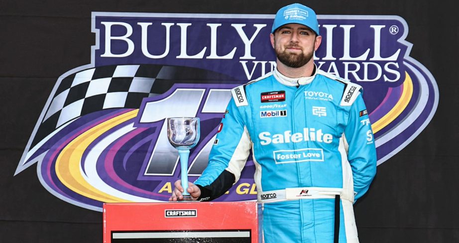 Kaden Honeycutt celebrates in Victory Lane at Watkins Glen.