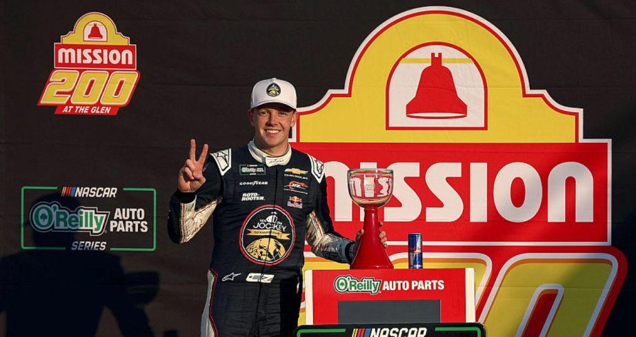 Connor Zilisch celebrates in Victory Lane at Watkins Glen.