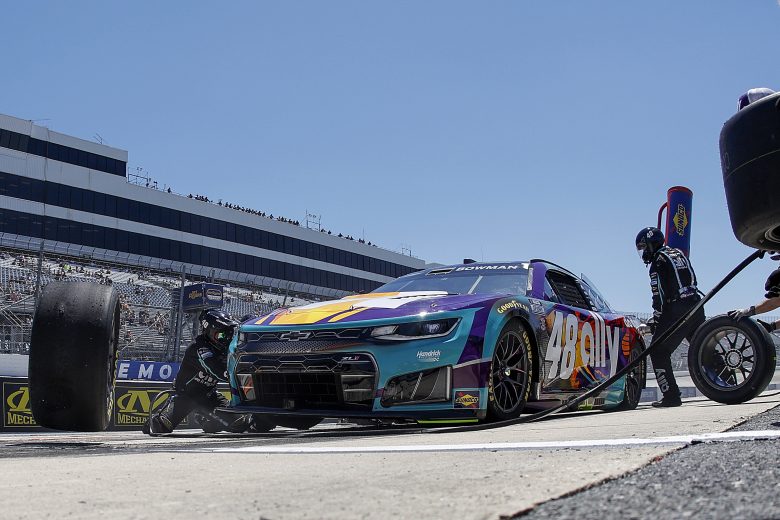 Alex Bowman rolls into pit stall.