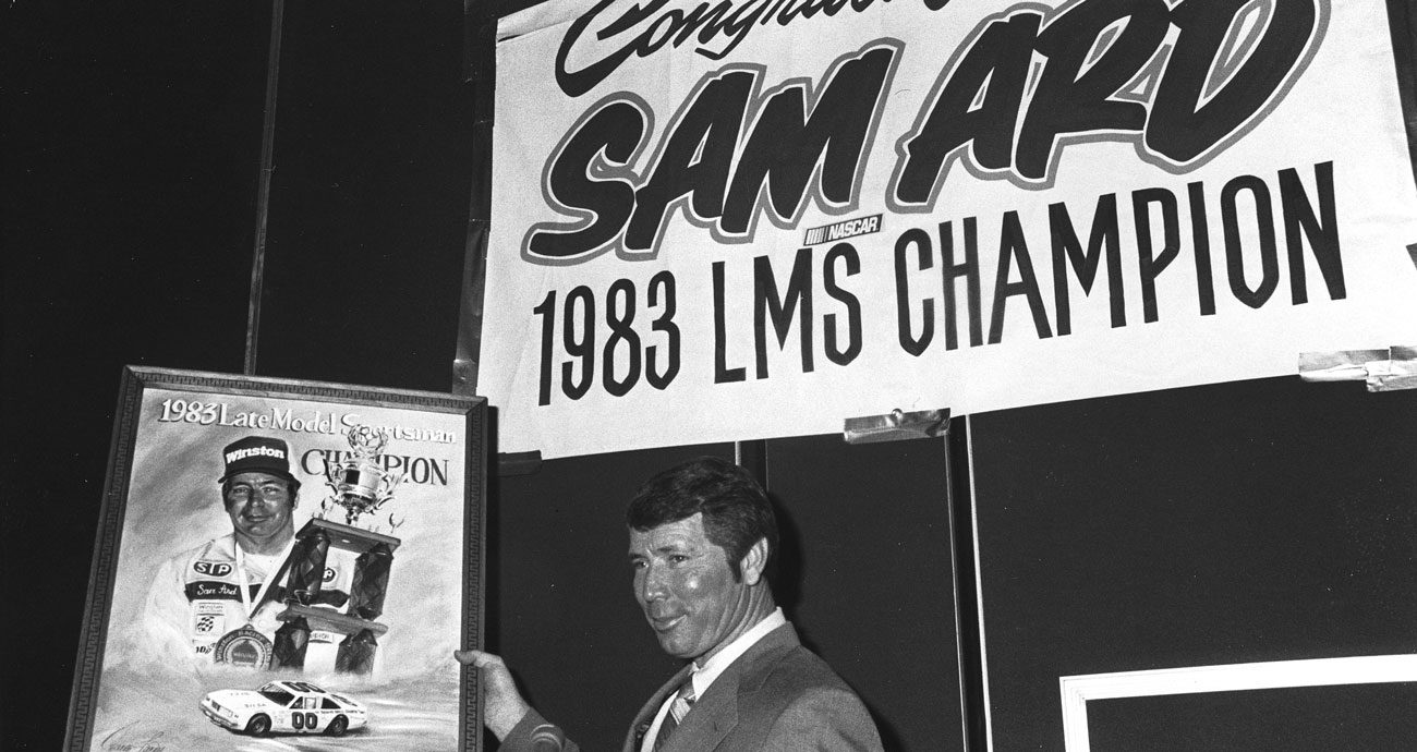 Sam Ard celebrates his 1983 championship in the series now known as the NASCAR O'Reilly Auto Parts Series.