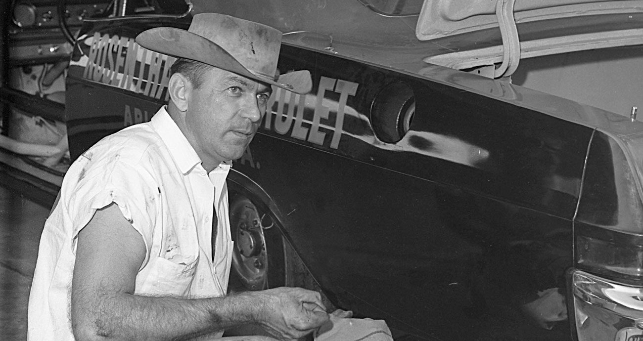 Smokey Yunick works on a Chevrolet in 1965.