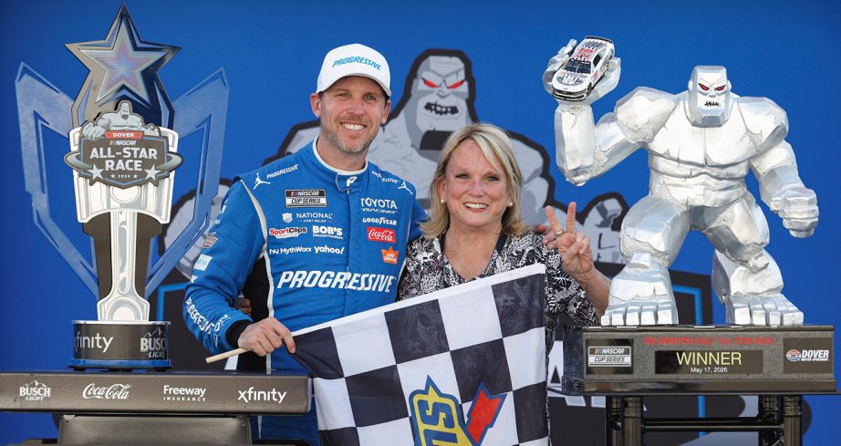 Denny Hamlin poses with Mom in Victory Lane.