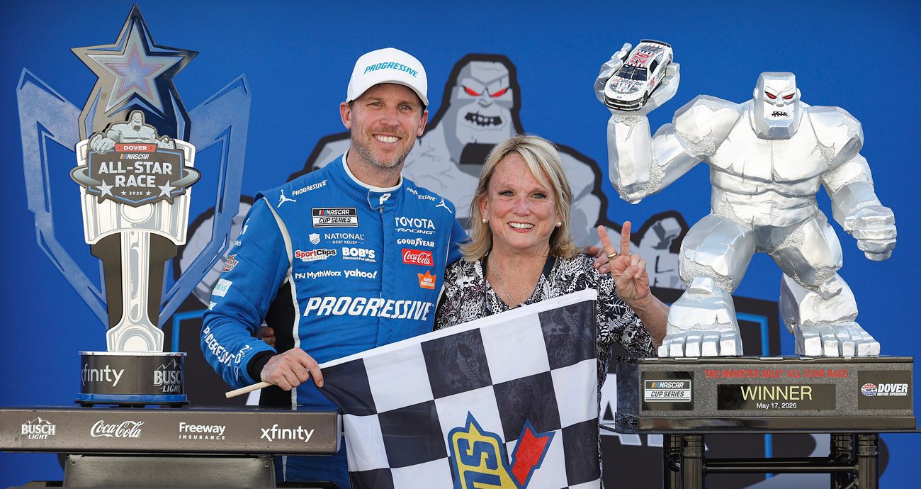Denny Hamlin poses with Mom in Victory Lane.