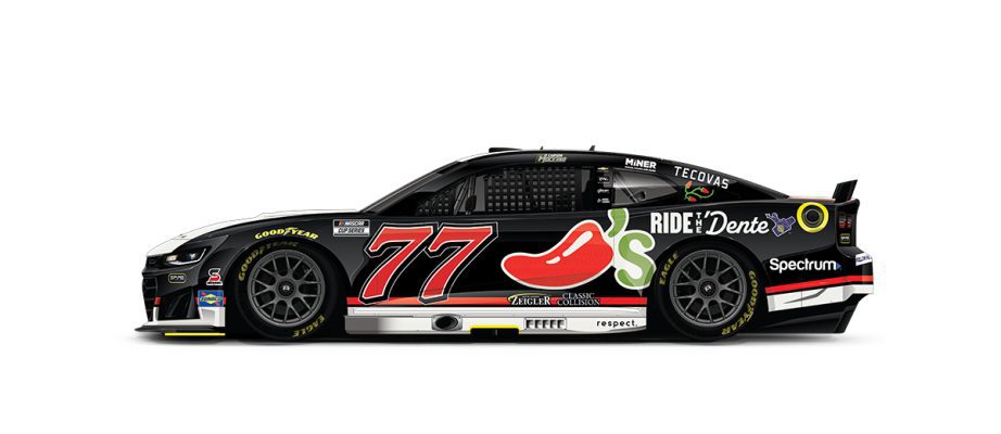 A graphic depicting the No. 77 Spire Motorsports Chevrolet.