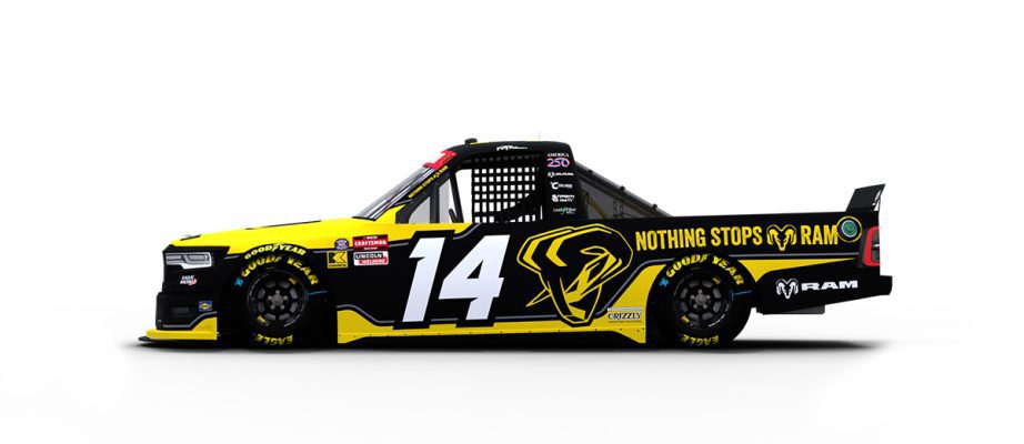 A graphic depicting the No. 14 Kaulig Racing Ram.