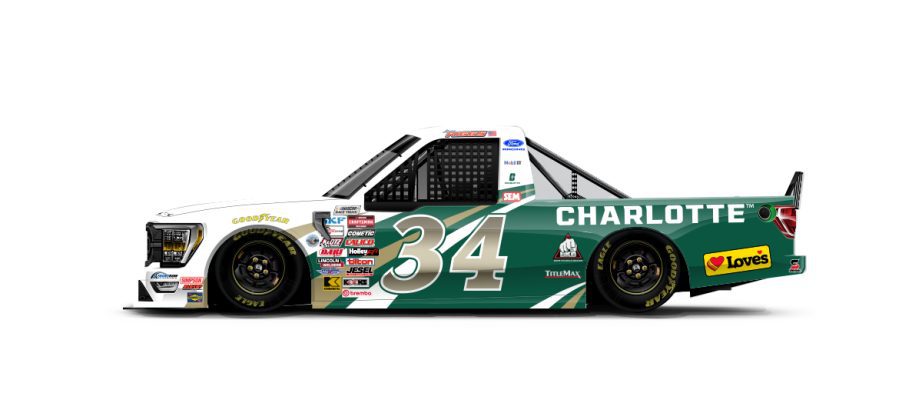 A graphic depicting the No. 34 Front Row Motorsports Ford.