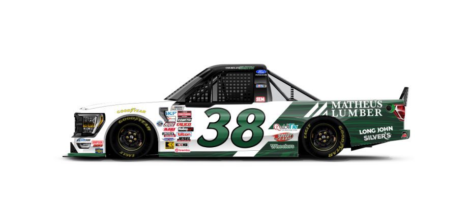 A graphic depicting the No. 38 Front Row Motorsports Ford.