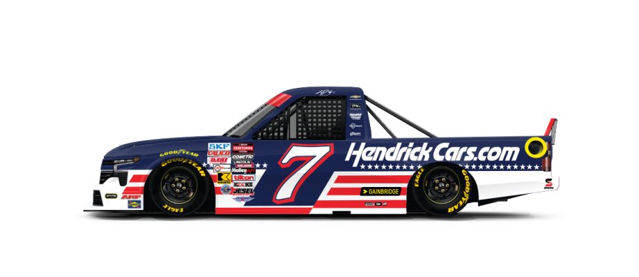 A graphic depicting the No. 7 Spire Motorsports Chevrolet.