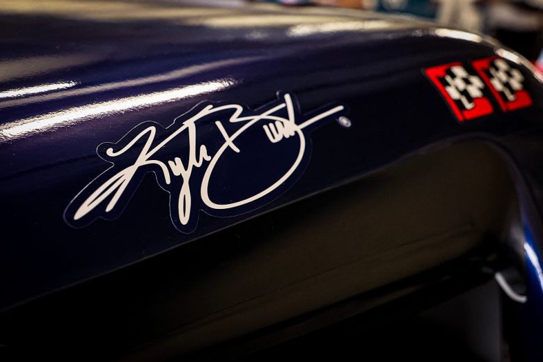 Kyle Busch's signature on a truck.