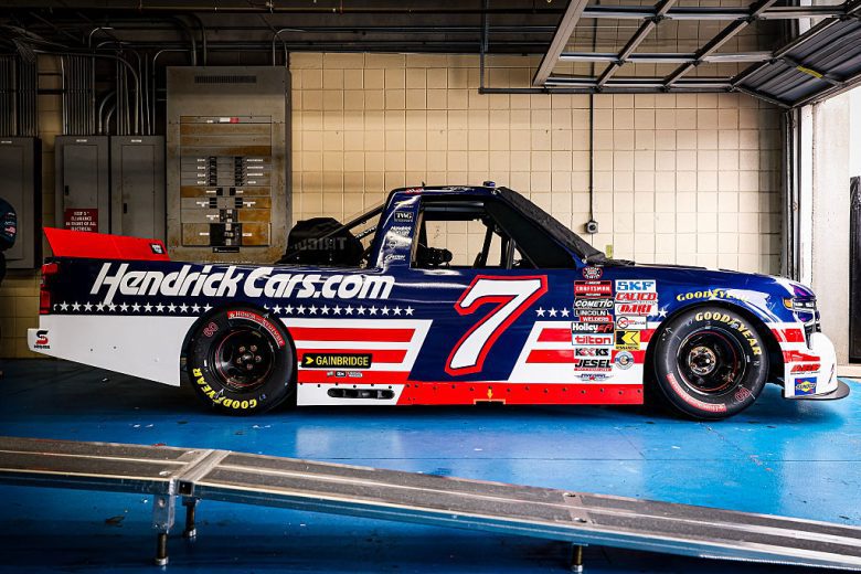 Corey Day's truck sits in the garage at Charlotte.