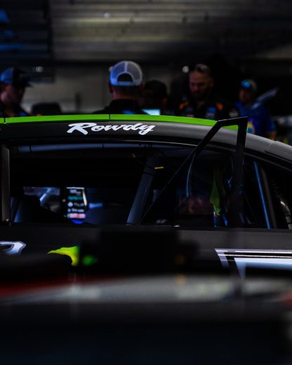 A Rowdy sticker is shown on a NASCAR Cup Series car.