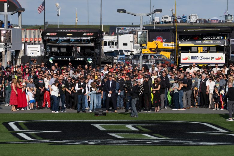 NASCAR holds a moment of silence for Kyle Busch during pre-race ceremonies at Charlotte Motor Speedway.