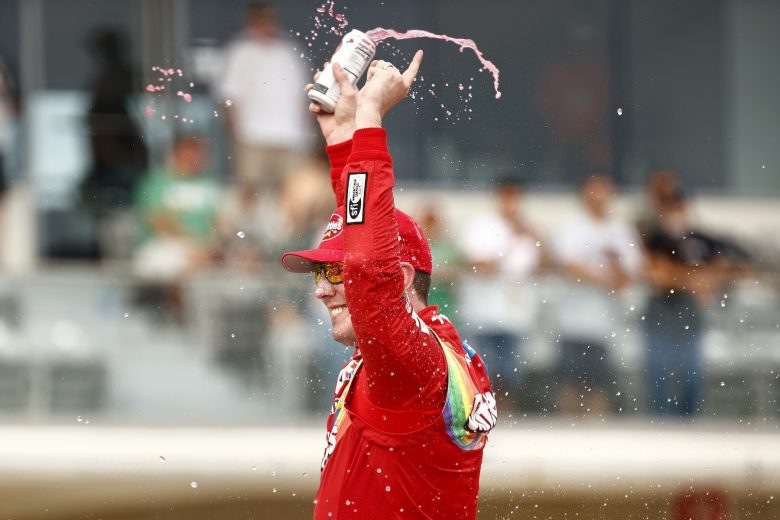 Kyle Busch celebrates after winning at Circuit of The Americas on May 22, 2021, in Austin, Texas