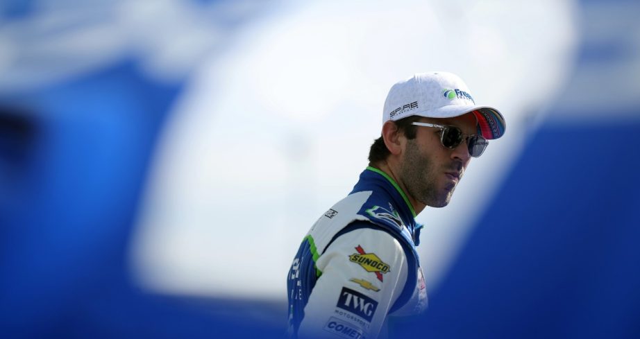Daniel Suarez looks on from the grid of Nashville Speedway before Cup Series practice.