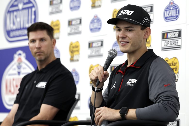 Corey Heim talks during press conference at Nashville.