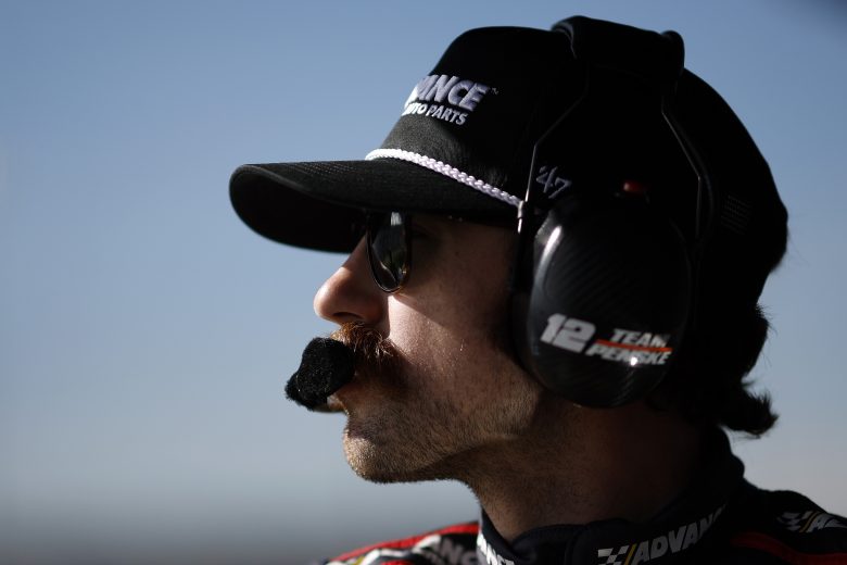Ryan Blaney looks on from pit road during practice at Nashville Speedway.