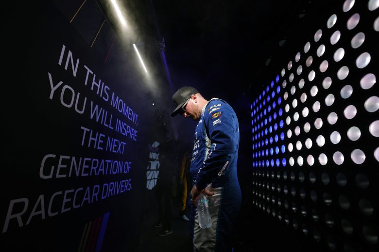 Austin Hill looks on backstage during driver intros at Nashville.