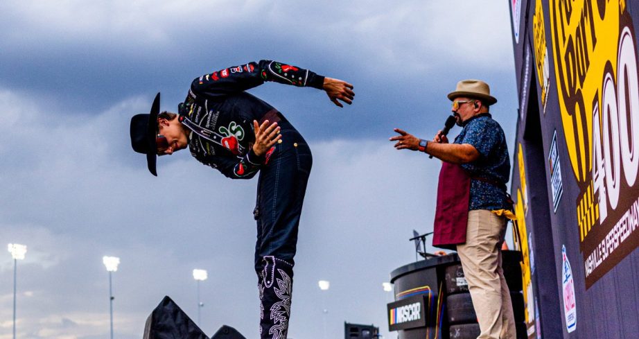 Carson Hocevar does a bow during driver intros.