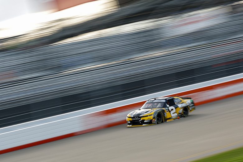 Jesse Love leads the O'Reilly Auto Parts Series race at Nashville and wins Stage 1.