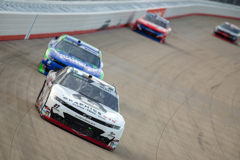 Josh Bilicki drives during the NASCAR O'Reilly Auto Parts Series Sports Illustrated Resorts 250 at Nashville Superspeedway.
