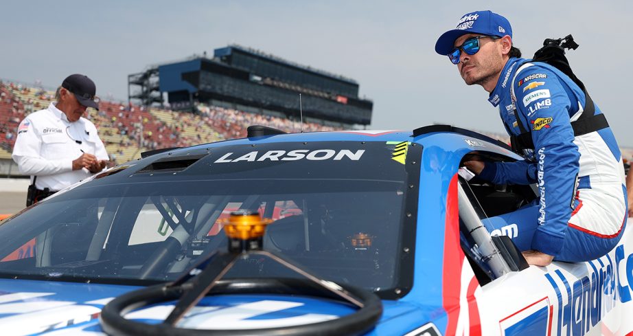Kyle Larson enters his No. 5 Chevrolet.