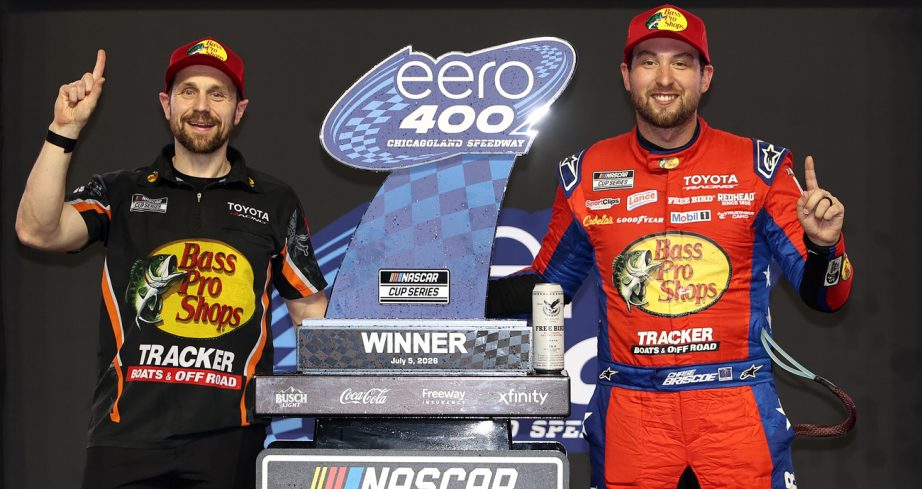 Chase Briscoe (R) poses for a photo with James Small (L) at Chicagoland Speedway.