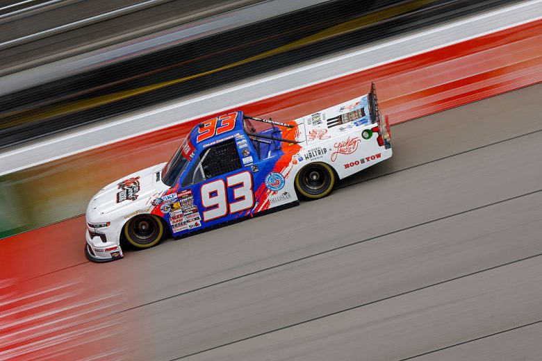 Caleb Costner drives the No. 93 Chevrolet during practice at Michigan International Speedway.