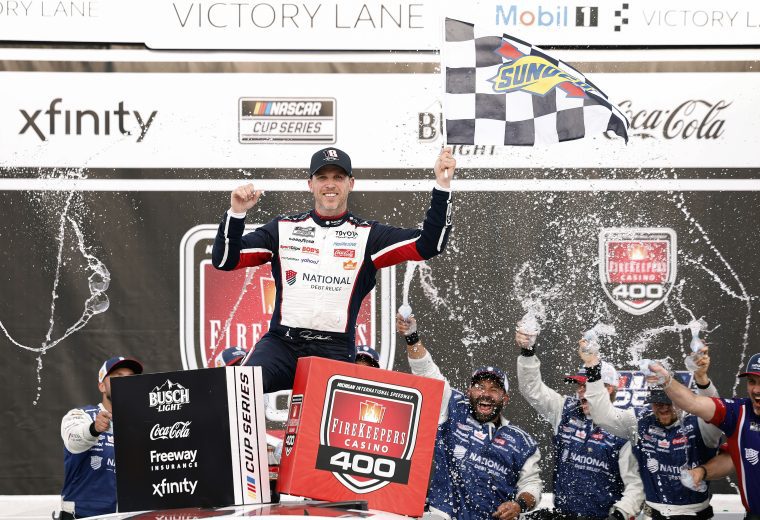 Denny Hamlin in Michigan Victory Lane.