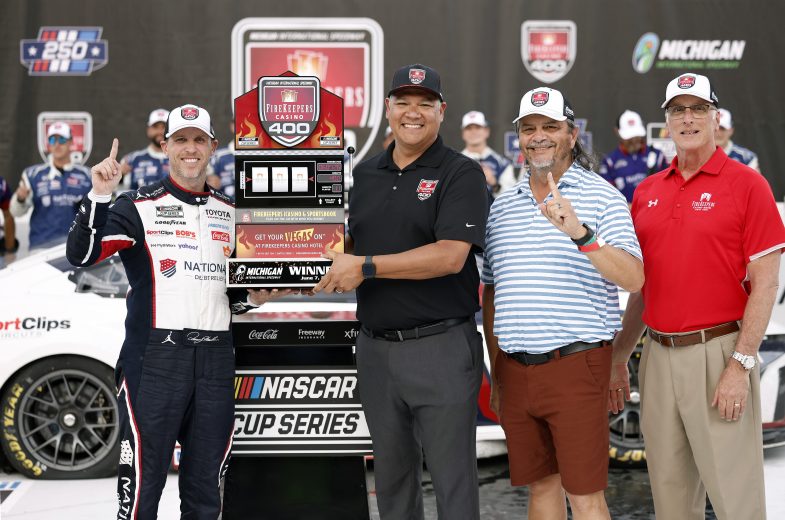 Denny Hamlin in Michigan Victory Lane.