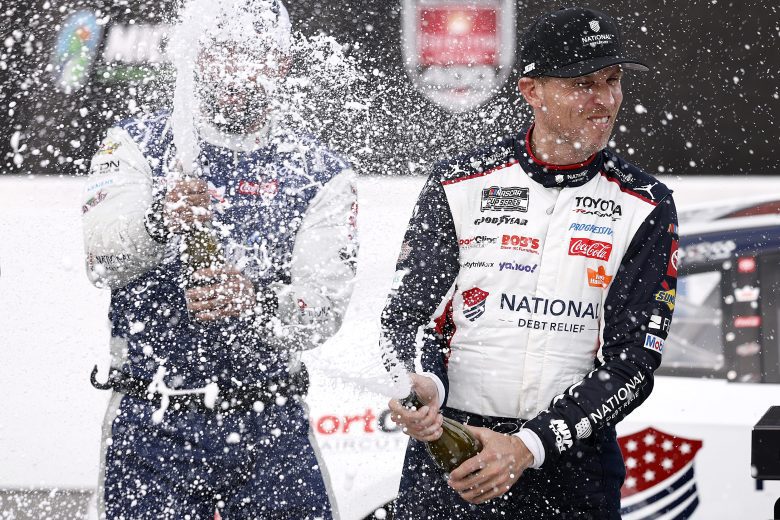 Denny Hamlin in Michigan Victory Lane.