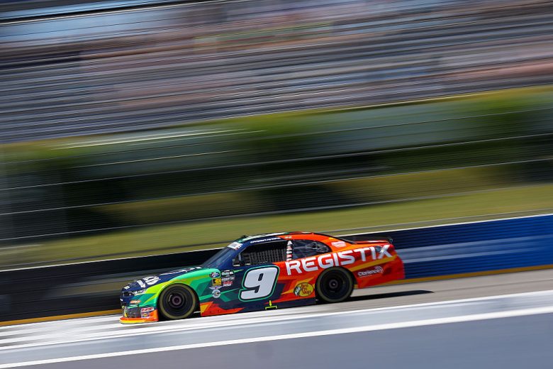 Carson Kvapil drives at Pocono.
