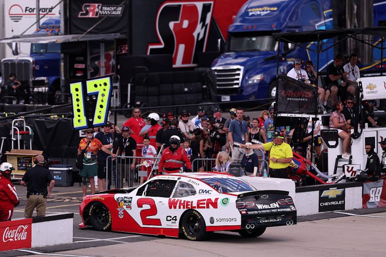 Jesse Love drives to the garage at Pocono.