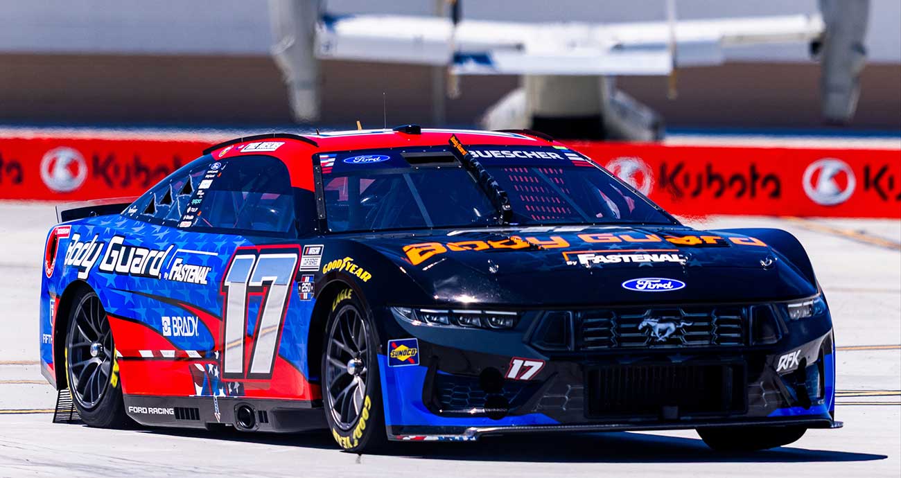 Chris Buescher's No. 17 Ford makes laps on Naval Base Coronado during Cup Series practice