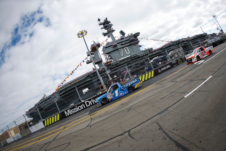 Jimmie Johnson and Gio Ruggiero drive at Naval Base Coronado.